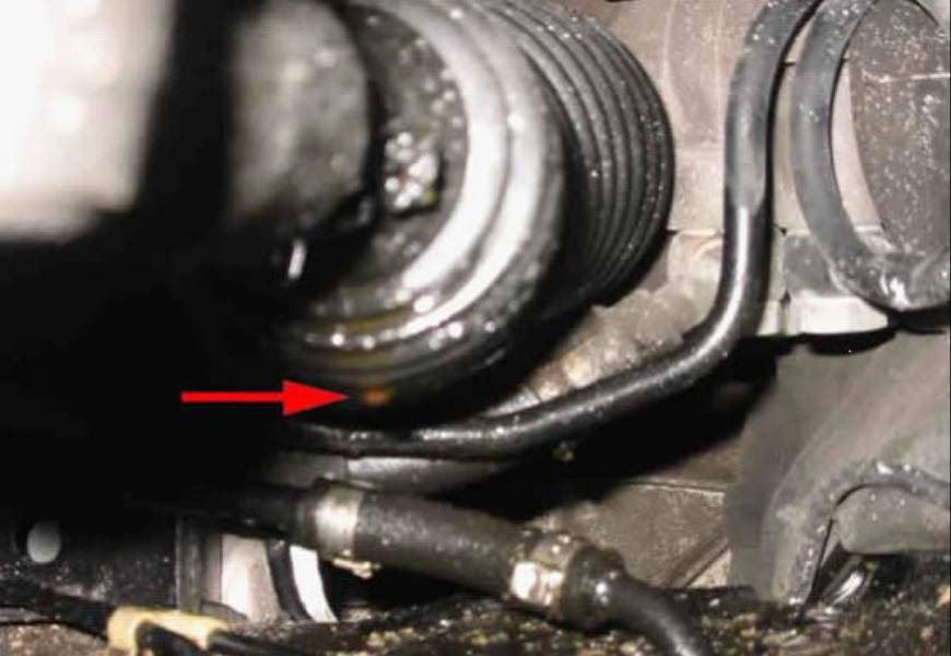 Power steering hose leak, brown liquid found at the rack boot